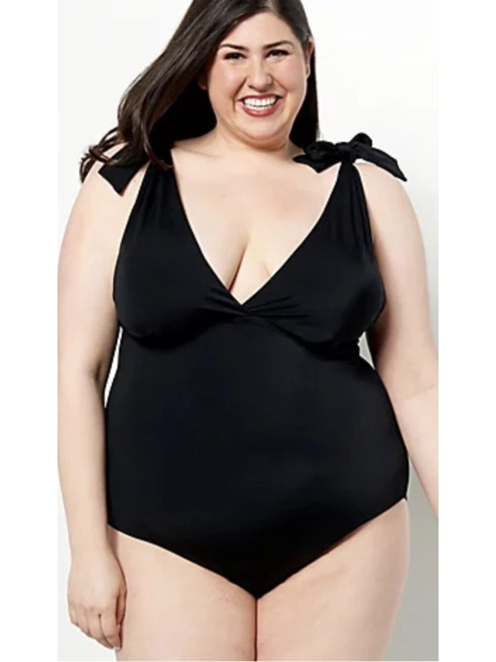 Kim Gravel x Swimsuits For All Size 8 Tie Shoulder One Piece Suit Solid Onyx